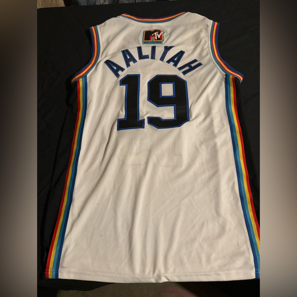 MTV Aaliyah Brick Layers White Jersey with Rainbow Accents